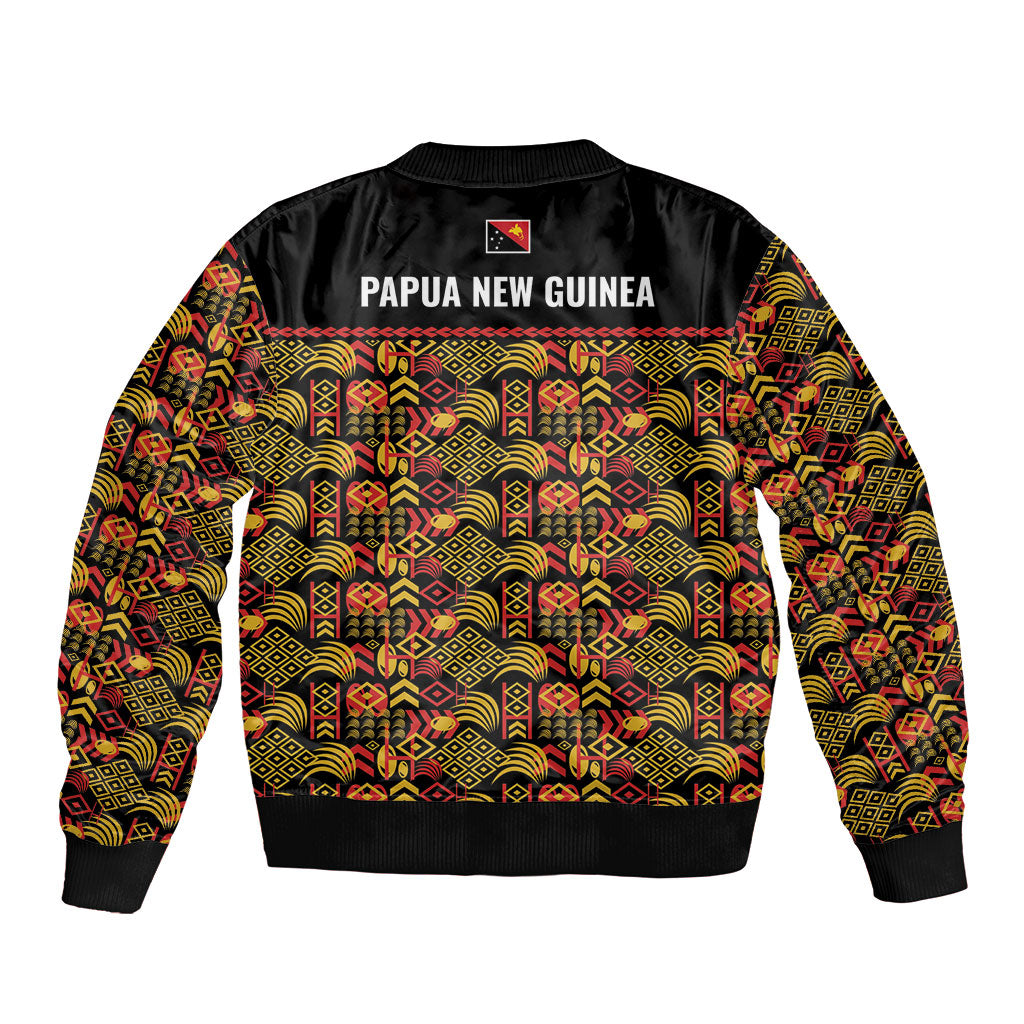 Papua New Guinea Kumuls Sleeve Zip Bomber Jacket Bird of Paradise Black Version LT9 - Polynesian Pride