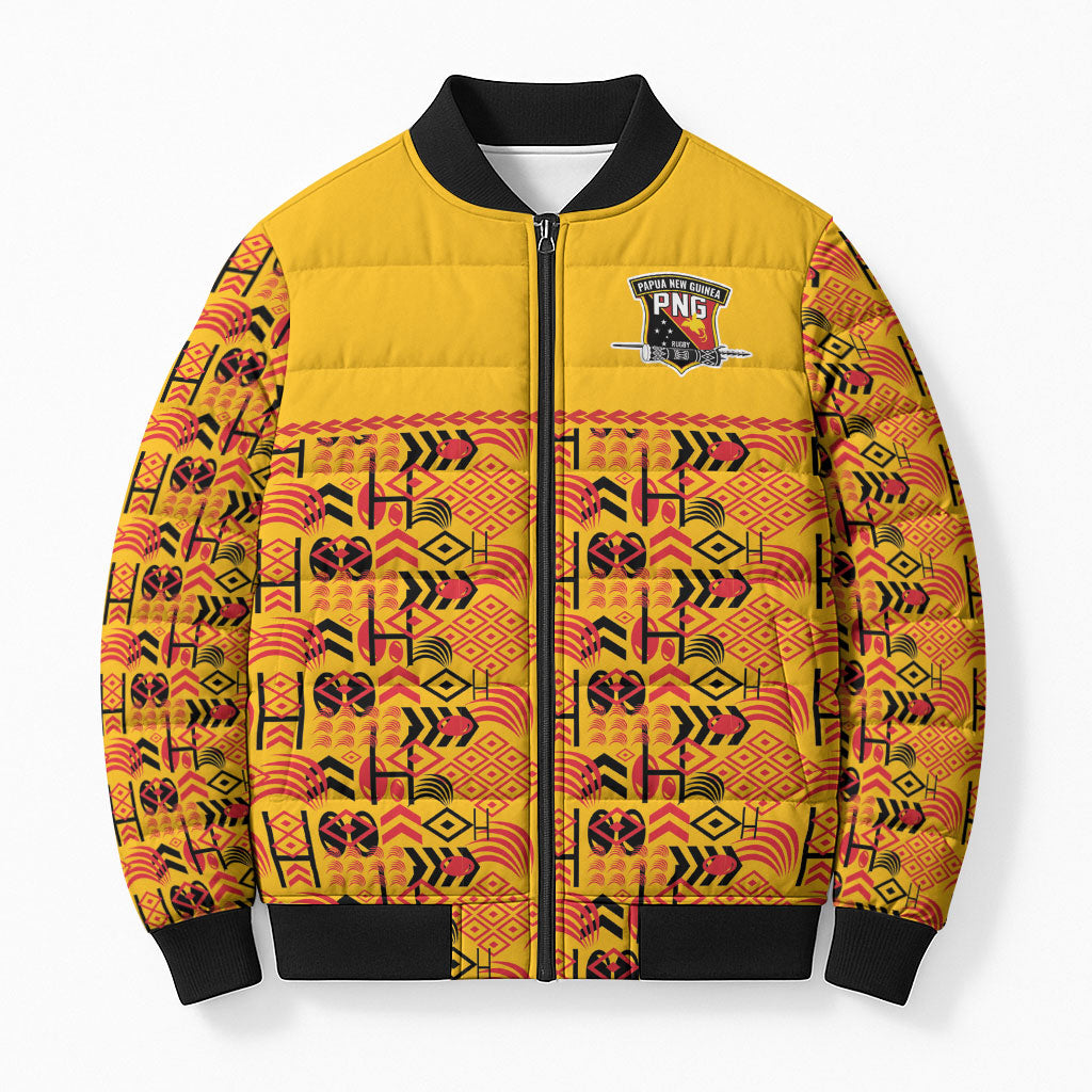 Papua New Guinea Kumuls Bomber Puffer Jacket Bird of Paradise Gold Version LT9 Unisex Gold - Polynesian Pride
