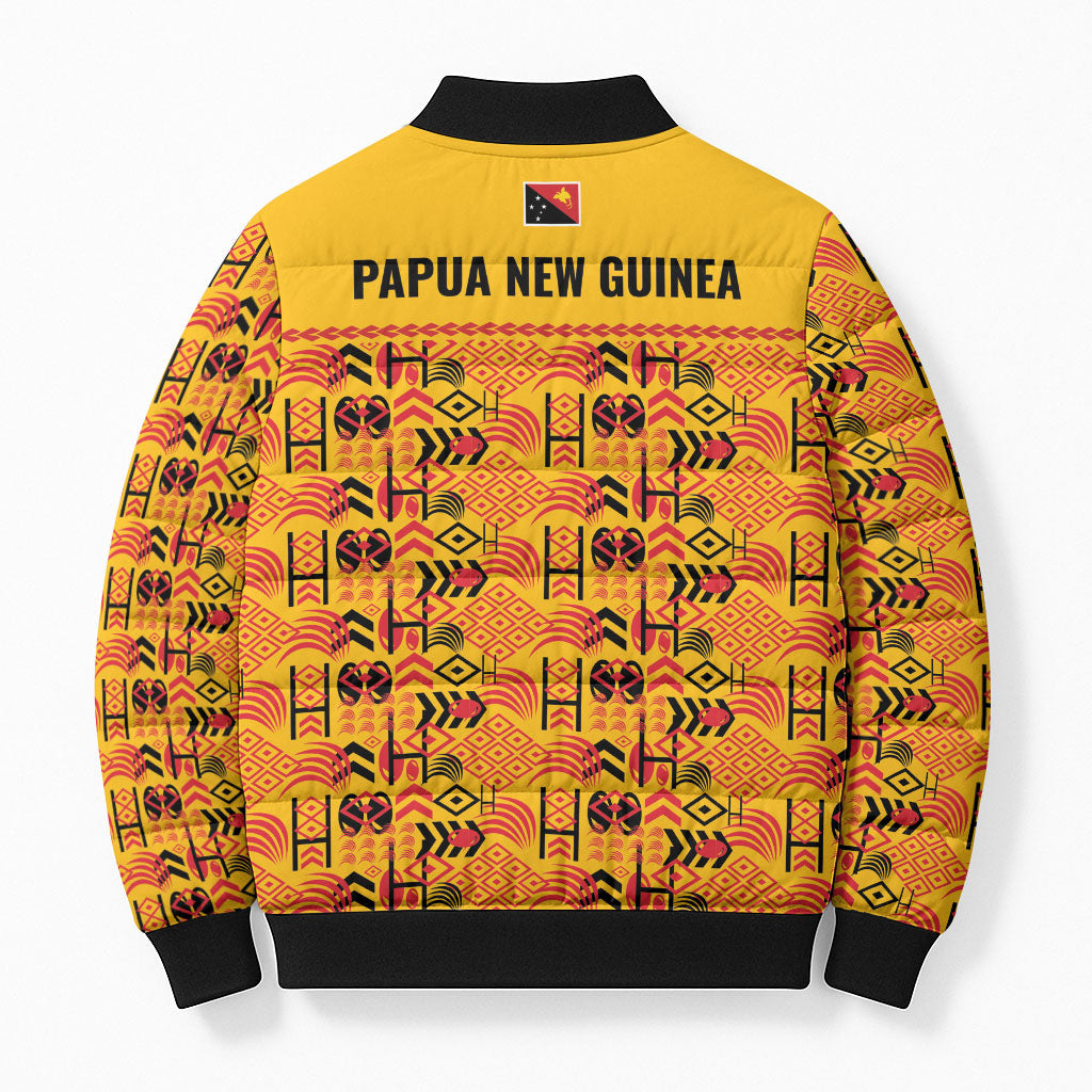 Papua New Guinea Kumuls Bomber Puffer Jacket Bird of Paradise Gold Version LT9 - Polynesian Pride