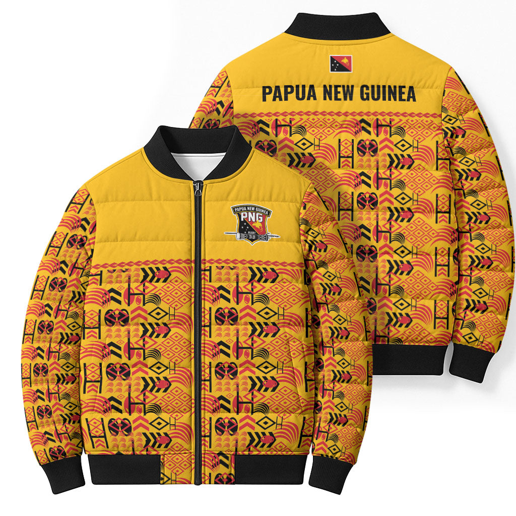 Papua New Guinea Kumuls Bomber Puffer Jacket Bird of Paradise Gold Version LT9 - Polynesian Pride