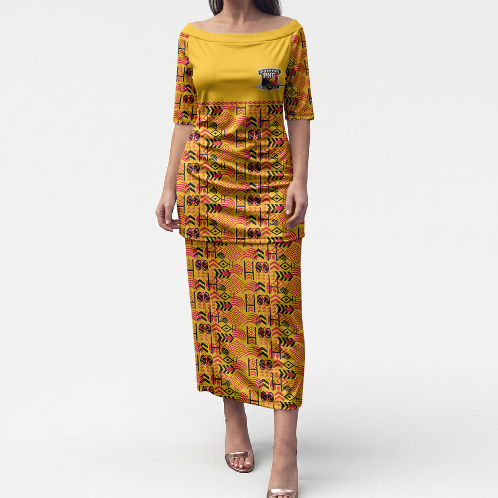 Papua New Guinea Kumuls Puletasi Bird of Paradise Gold Version LT9 Long Dress Gold - Polynesian Pride