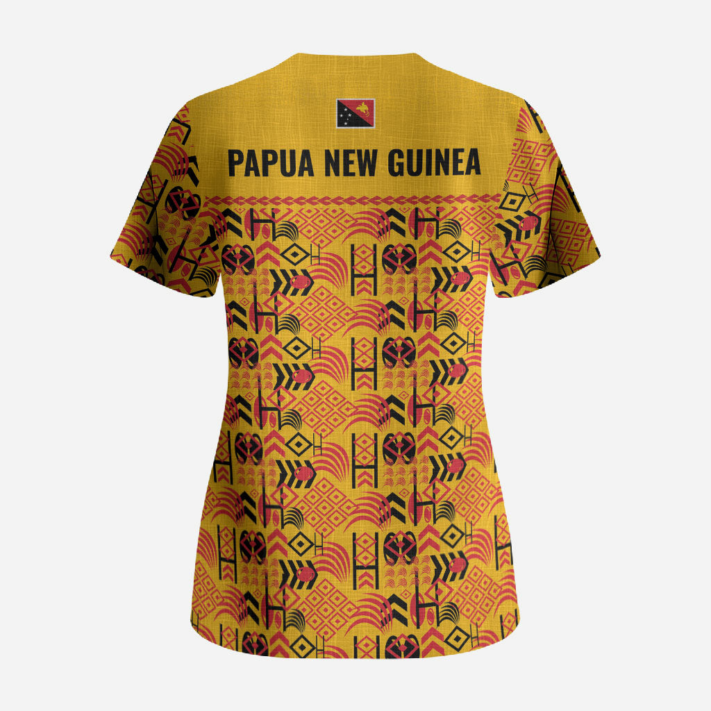 Papua New Guinea Kumuls Scrub Top Bird of Paradise Gold Version LT9 - Polynesian Pride