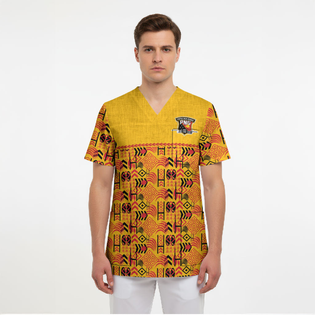 Papua New Guinea Kumuls Scrub Top Bird of Paradise Gold Version LT9 - Polynesian Pride