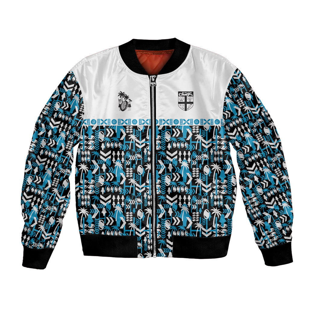Fiji Bati Bomber Jacket Bati Island Warrior Geometry LT9 Unisex Blue - Polynesian Pride
