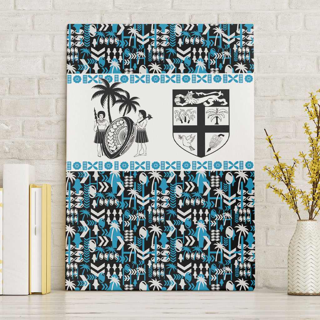 Fiji Bati Canvas Wall Art Bati Island Warrior Geometry LT9 Without Frame Blue - Polynesian Pride