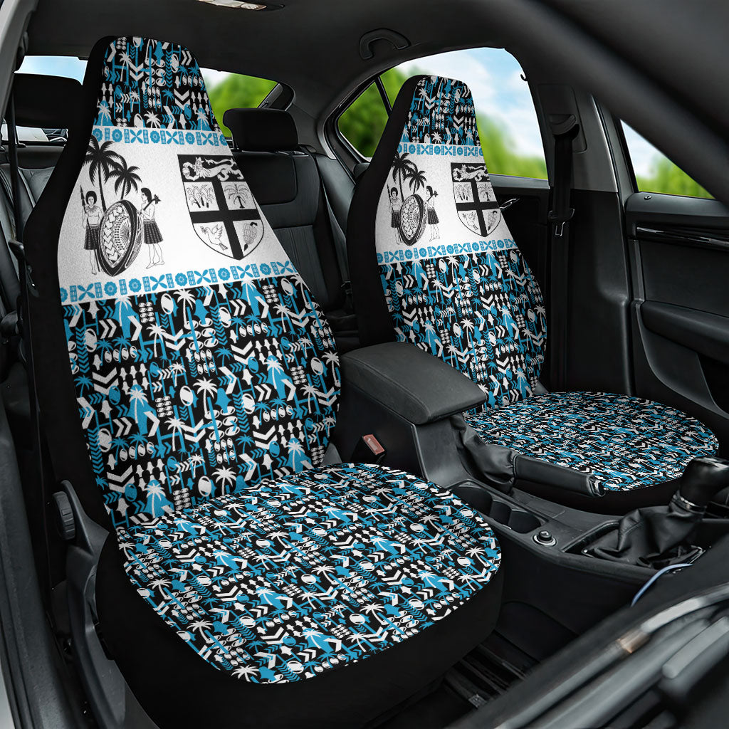 Fiji Bati Car Seat Cover Bati Island Warrior Geometry LT9 One Size Blue - Polynesian Pride