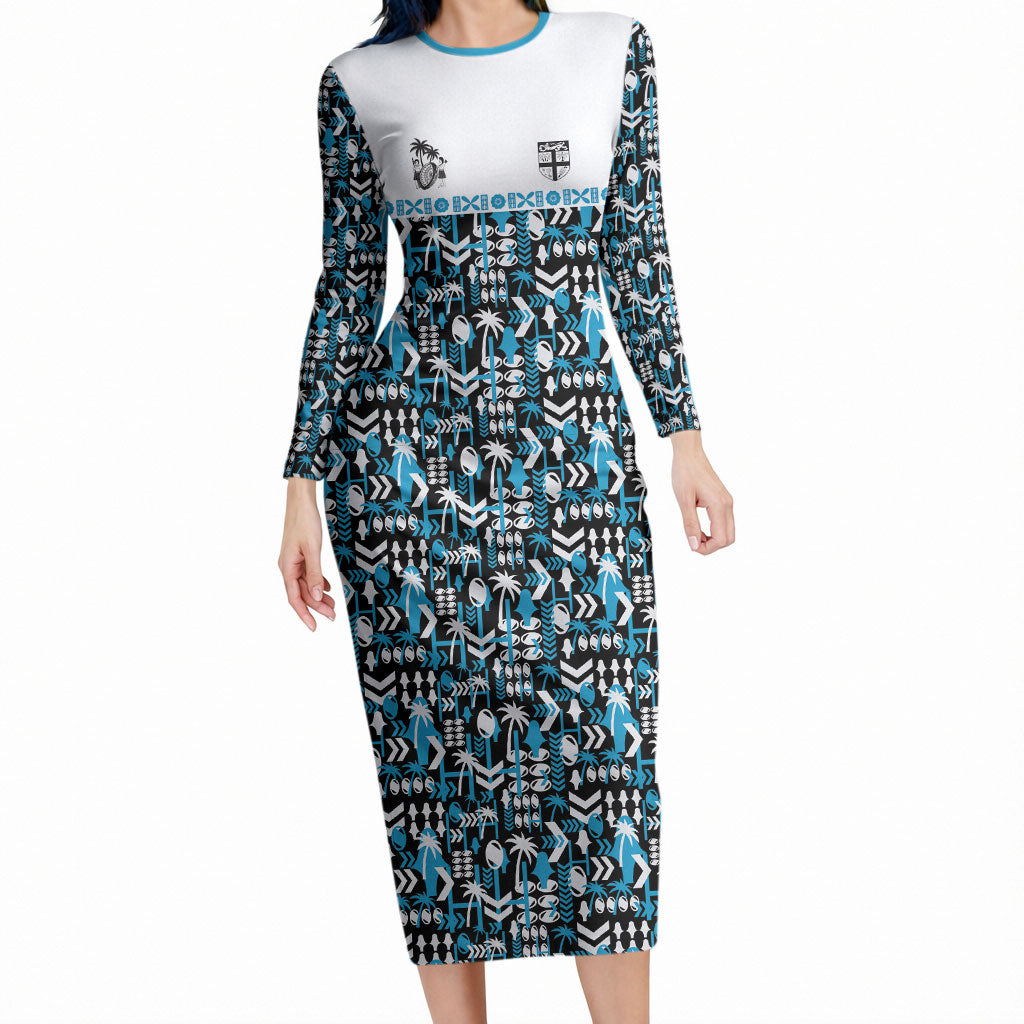 Fiji Bati Long Sleeve Bodycon Dress Bati Island Warrior Geometry