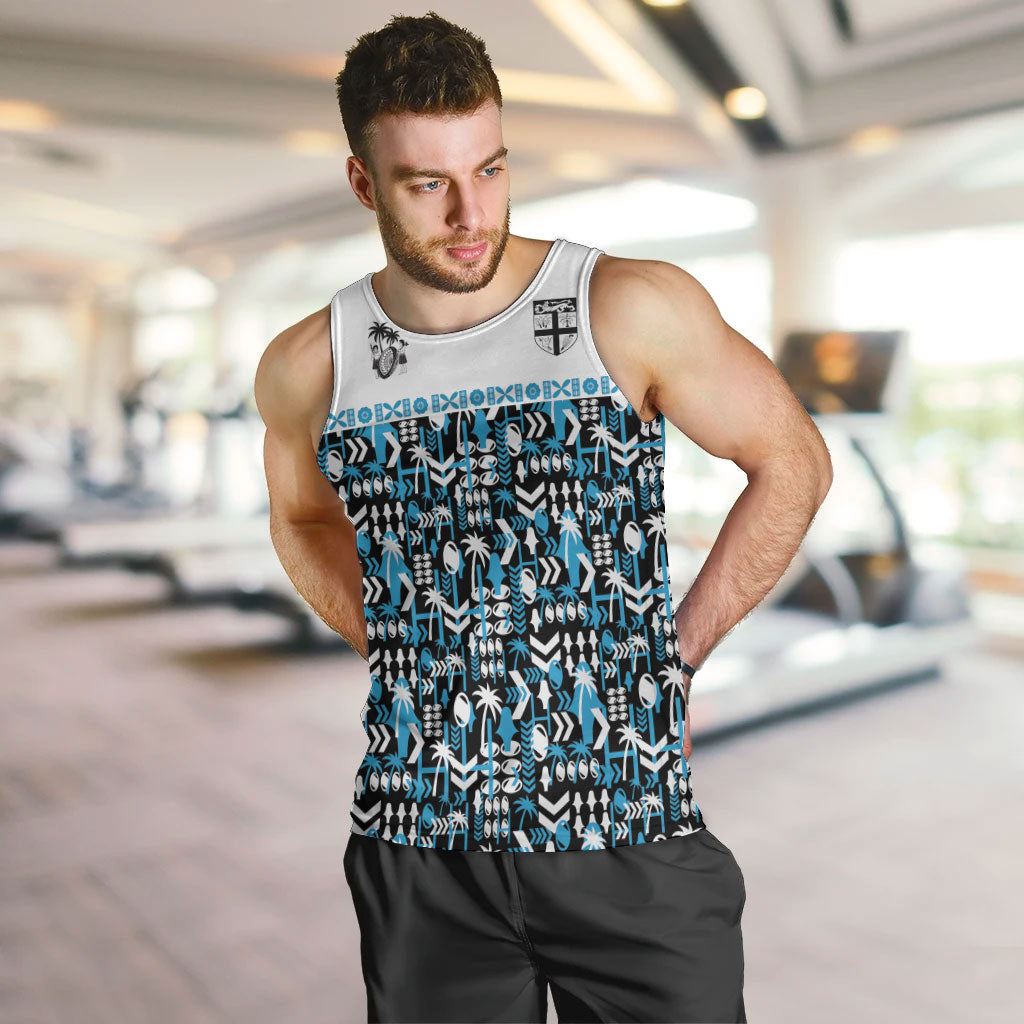 Fiji Bati Men Tank Top Bati Island Warrior Geometry LT9 Blue - Polynesian Pride