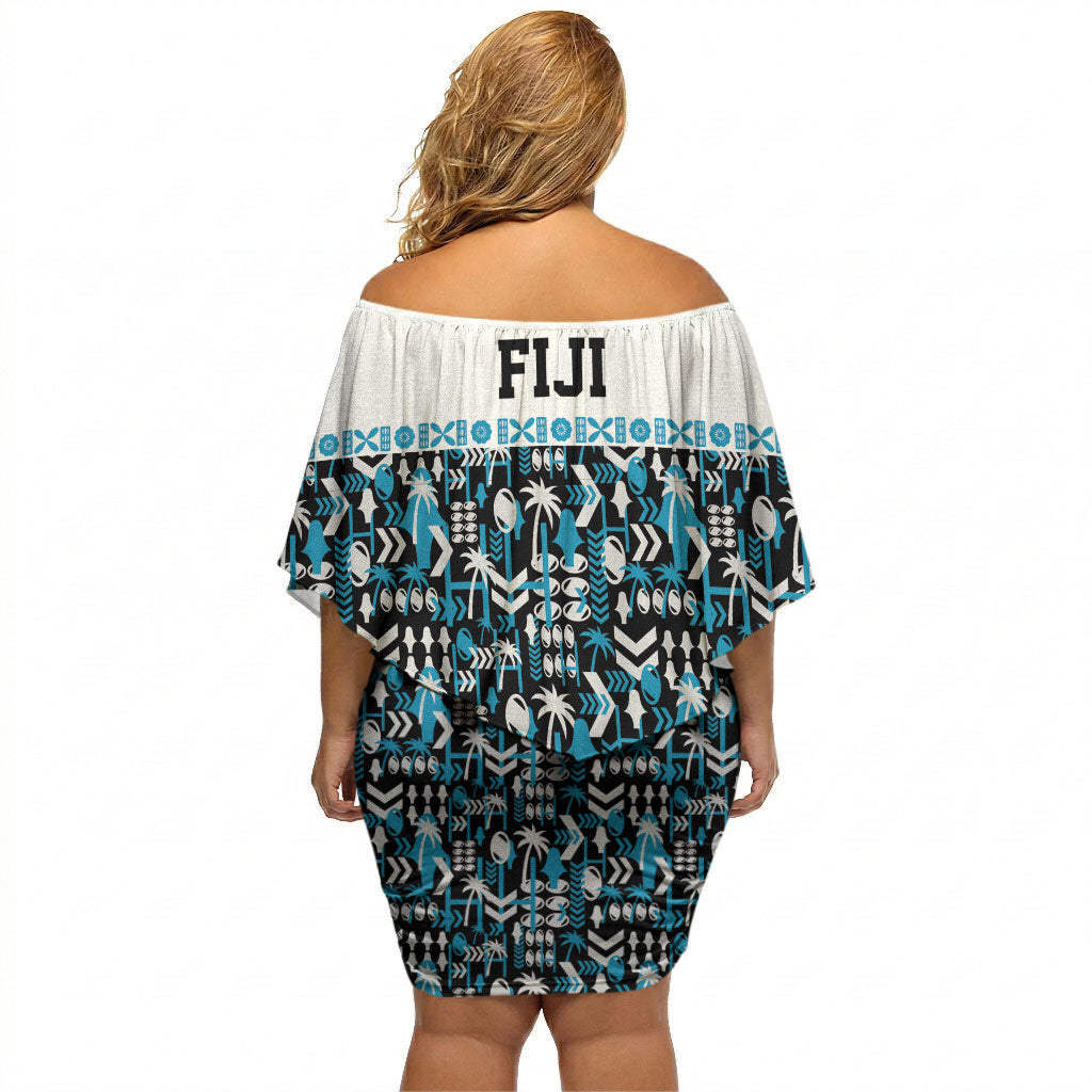 Fiji Bati Off Shoulder Short Dress Bati Island Warrior Geometry