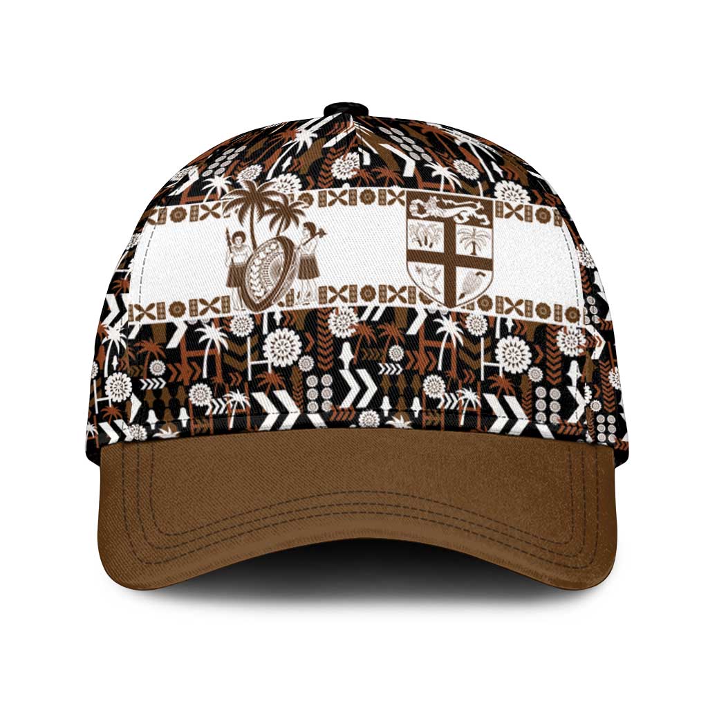 Fiji Bati Classic Cap Masi-inspired Tapa Pattern LT9 Universal Fit Brown - Polynesian Pride
