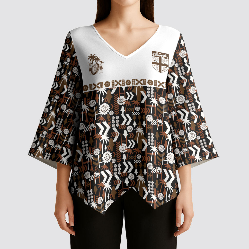Fiji Bati Kimono Sleeve Blouse Masi-inspired Tapa Pattern