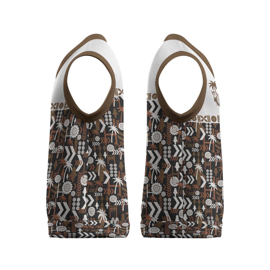 Fiji Bati Christmas Knitted V-Neck Vest Masi-inspired Tapa Pattern