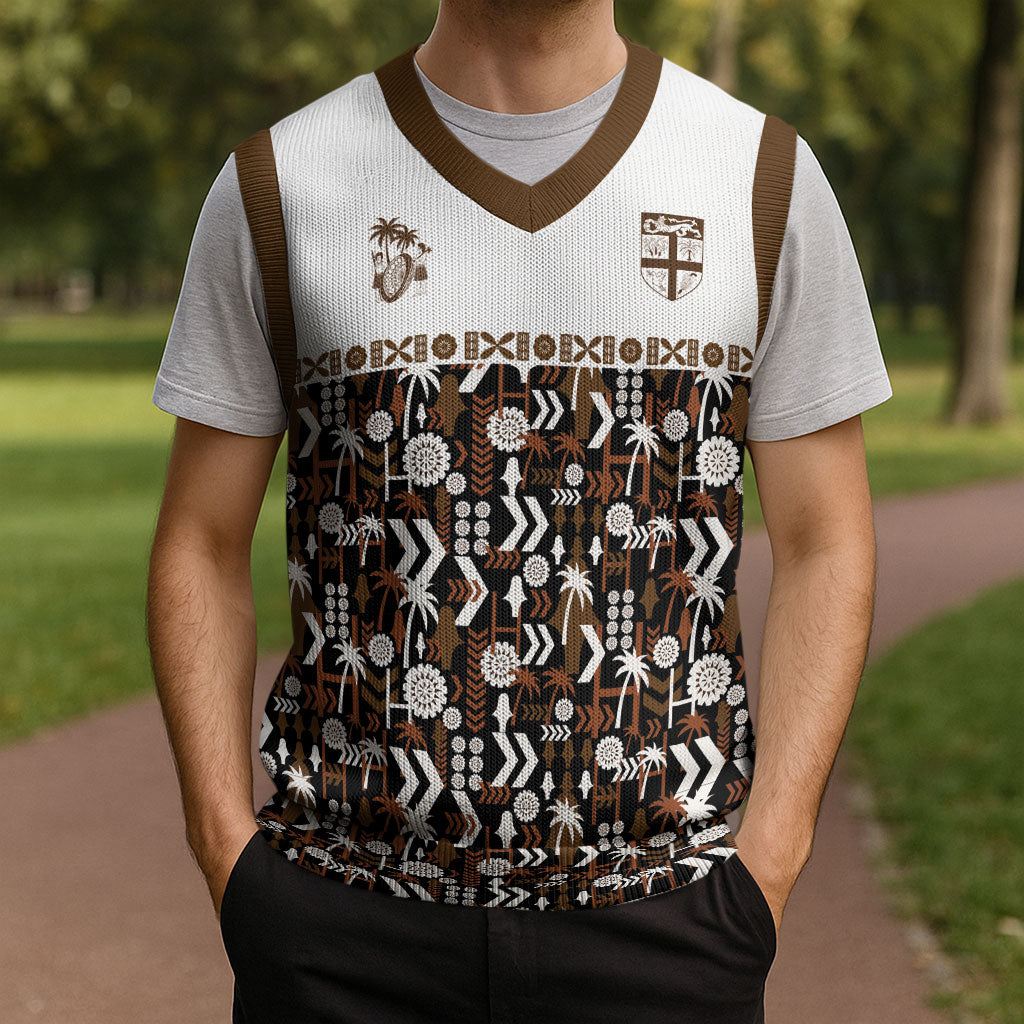 Fiji Bati Christmas Knitted V-Neck Vest Masi-inspired Tapa Pattern
