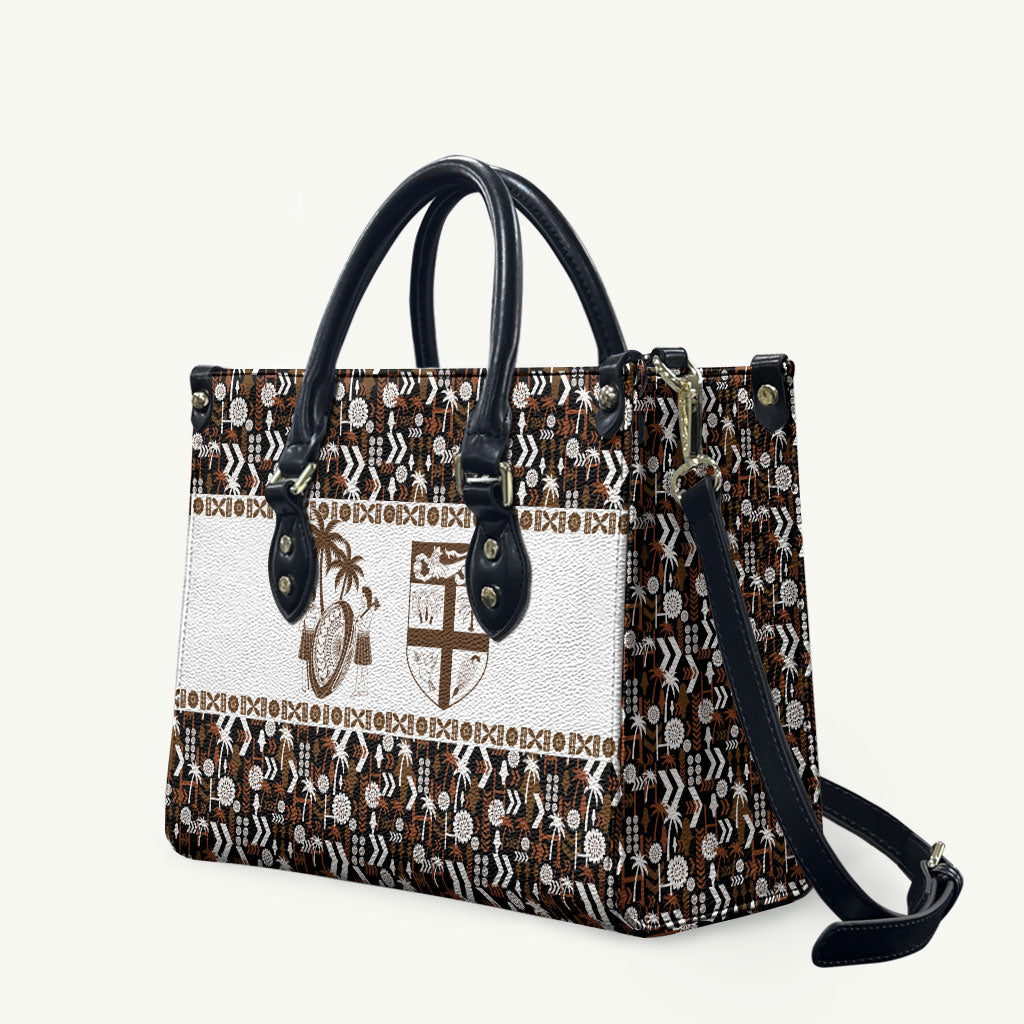 Fiji Bati Leather Bag Masi-inspired Tapa Pattern LT9 Brown - Polynesian Pride