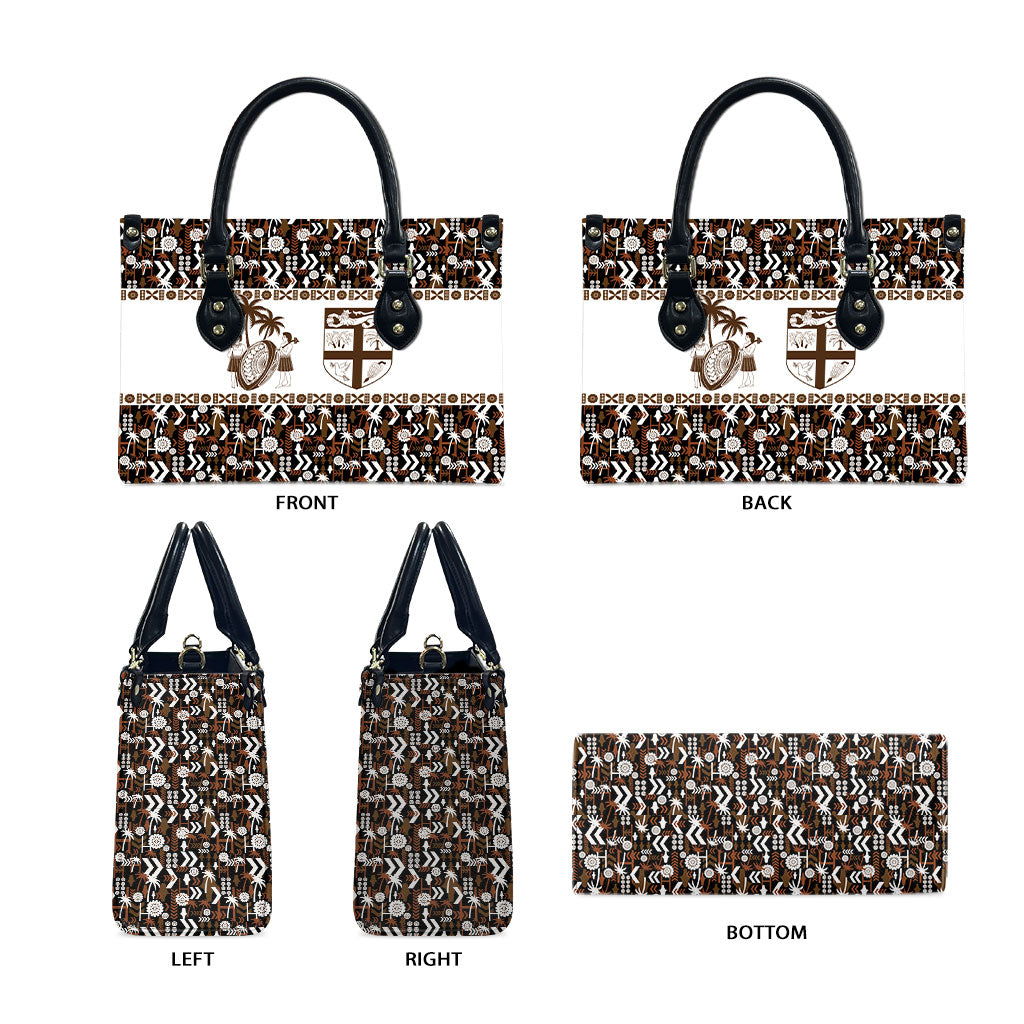 Fiji Bati Leather Bag Masi-inspired Tapa Pattern LT9 - Polynesian Pride