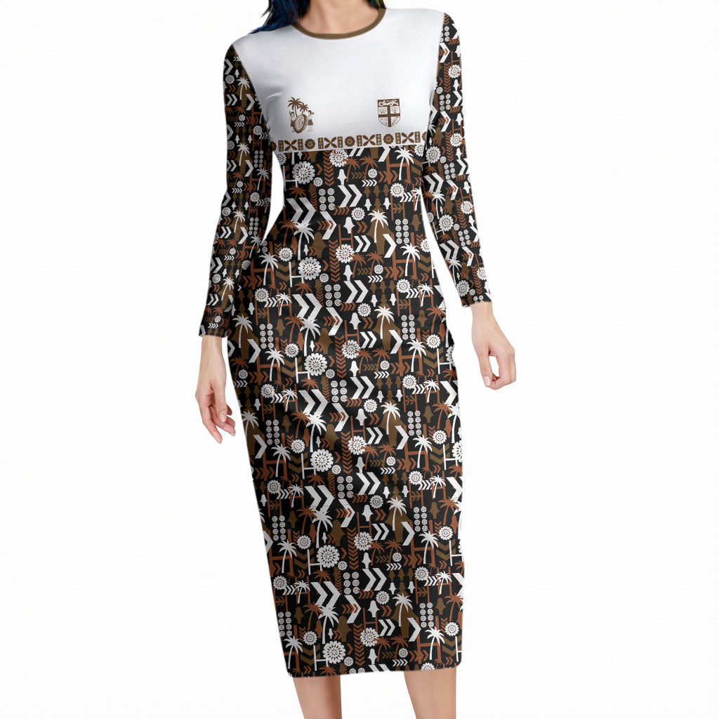 Fiji Bati Long Sleeve Bodycon Dress Masi-inspired Tapa Pattern