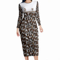 Fiji Bati Long Sleeve Bodycon Dress Masi-inspired Tapa Pattern