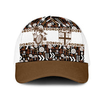 Fiji Bati Mesh Trucker Cap Masi-inspired Tapa Pattern LT9 One Size White Brown - Polynesian Pride