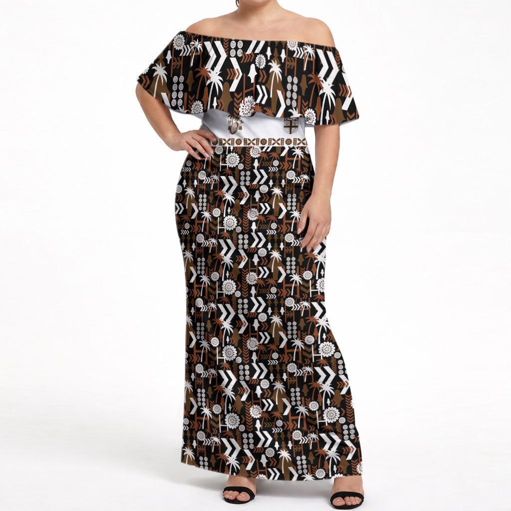 Fiji Bati Off Shoulder Maxi Dress Masi-inspired Tapa Pattern
