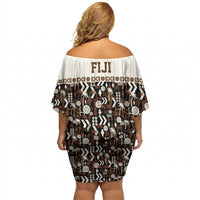 Fiji Bati Off Shoulder Short Dress Masi-inspired Tapa Pattern