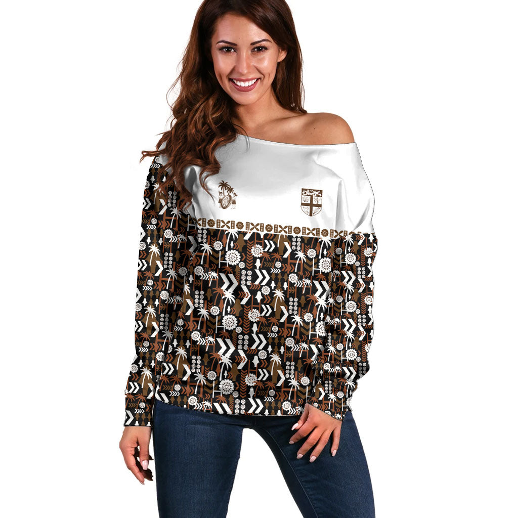 Fiji Bati Off Shoulder Sweater Masi-inspired Tapa Pattern
