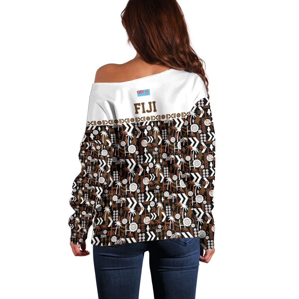 Fiji Bati Off Shoulder Sweater Masi-inspired Tapa Pattern
