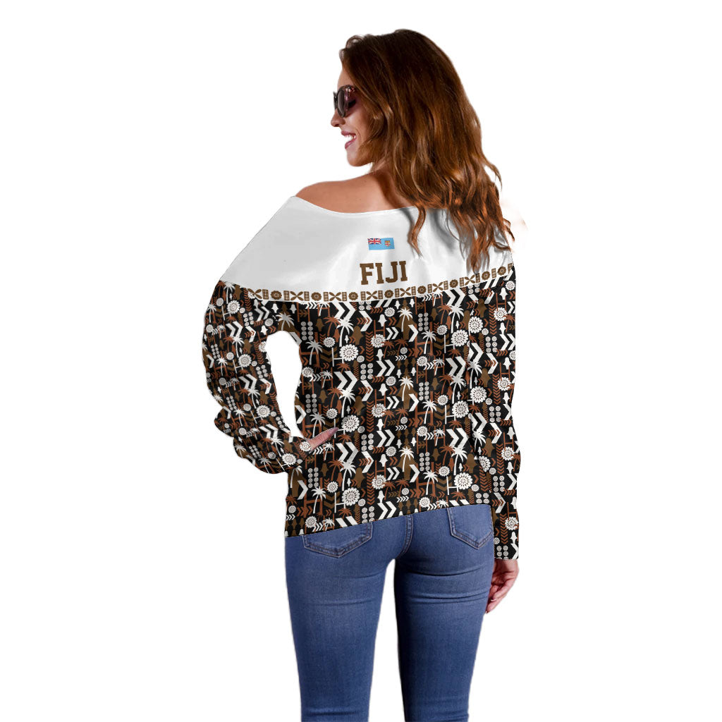 Fiji Bati Off Shoulder Sweater Masi-inspired Tapa Pattern