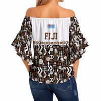 Fiji Bati Off Shoulder Wrap Waist Top Masi-inspired Tapa Pattern
