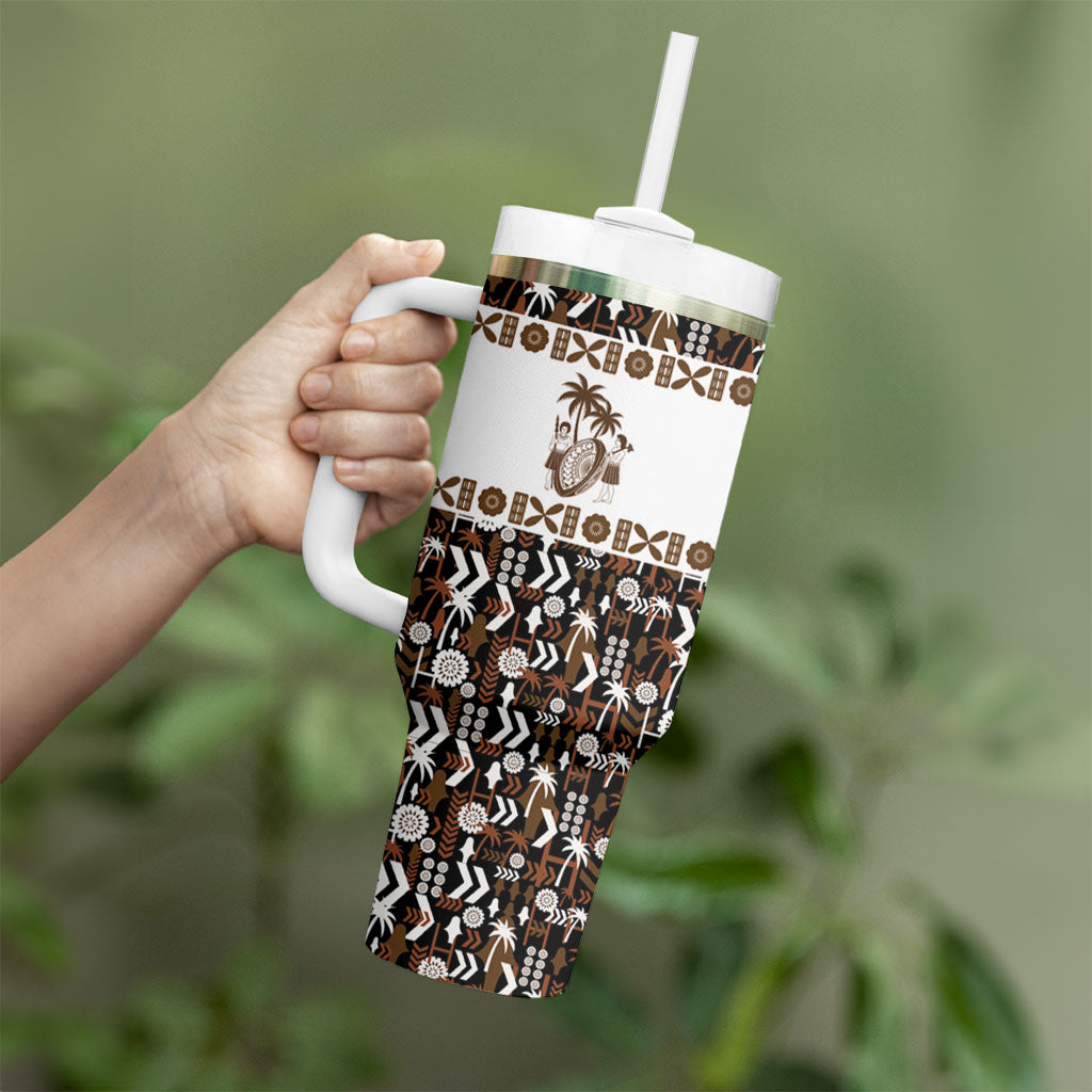 Fiji Bati Tumbler With Handle Masi-inspired Tapa Pattern