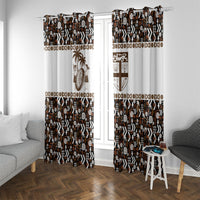 Fiji Bati Window Curtain Masi-inspired Tapa Pattern LT9 With Grommets Brown - Polynesian Pride