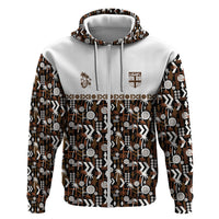 Fiji Bati Zip Hoodie Masi-inspired Tapa Pattern LT9 Zip Hoodie Brown - Polynesian Pride