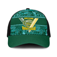 Cook Islands Island Floral Baseball Net Cap Teal Traditional Kuki's Geometric Pattern