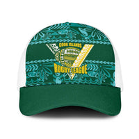 Cook Islands Island Floral Baseball Net Cap Teal Traditional Kuki's Geometric Pattern