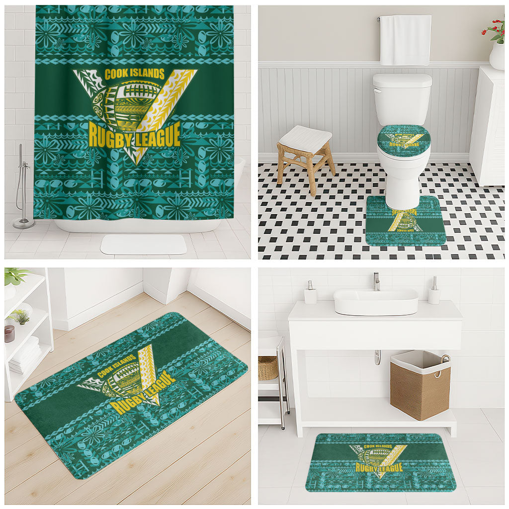 Cook Islands Island Floral Bathroom Set Teal Traditional Kuki's Geometric Pattern LT9 - Polynesian Pride