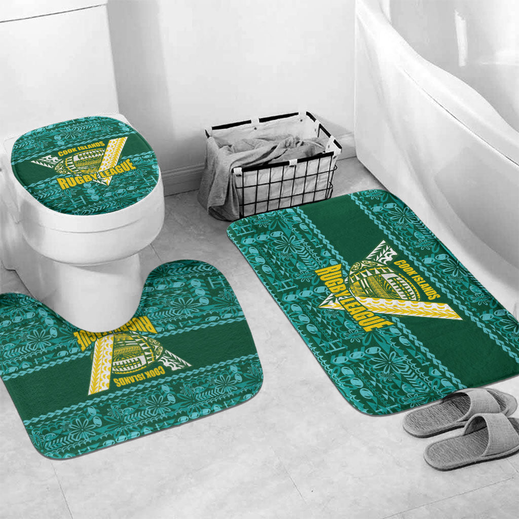 Cook Islands Island Floral Bathroom Set Teal Traditional Kuki's Geometric Pattern LT9 Mat Set Only (3 pcs) One Size Teal - Polynesian Pride