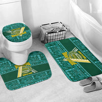 Cook Islands Island Floral Bathroom Set Teal Traditional Kuki's Geometric Pattern LT9 Mat Set Only (3 pcs) One Size Teal - Polynesian Pride