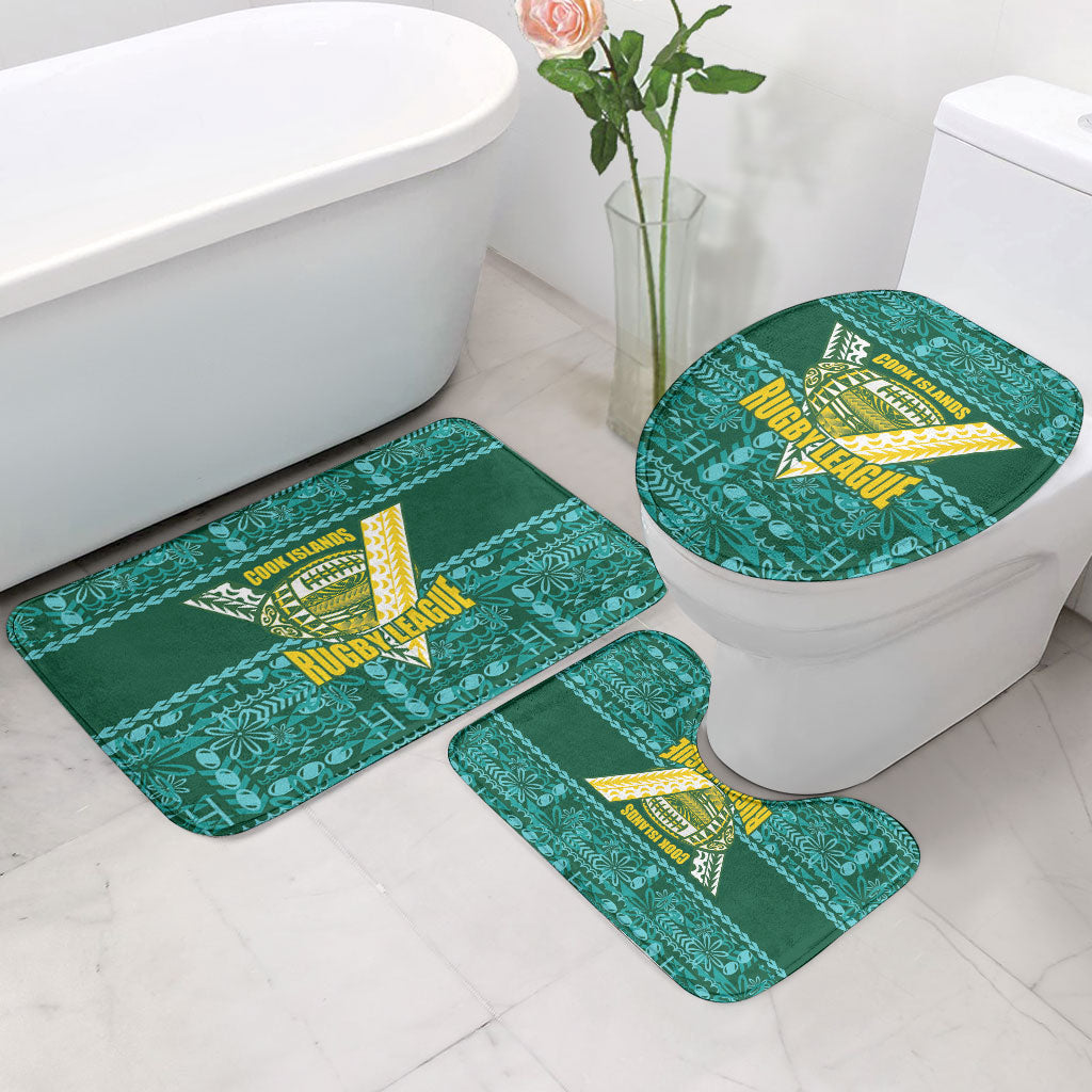 Cook Islands Island Floral Bathroom Set Teal Traditional Kuki's Geometric Pattern LT9 - Polynesian Pride