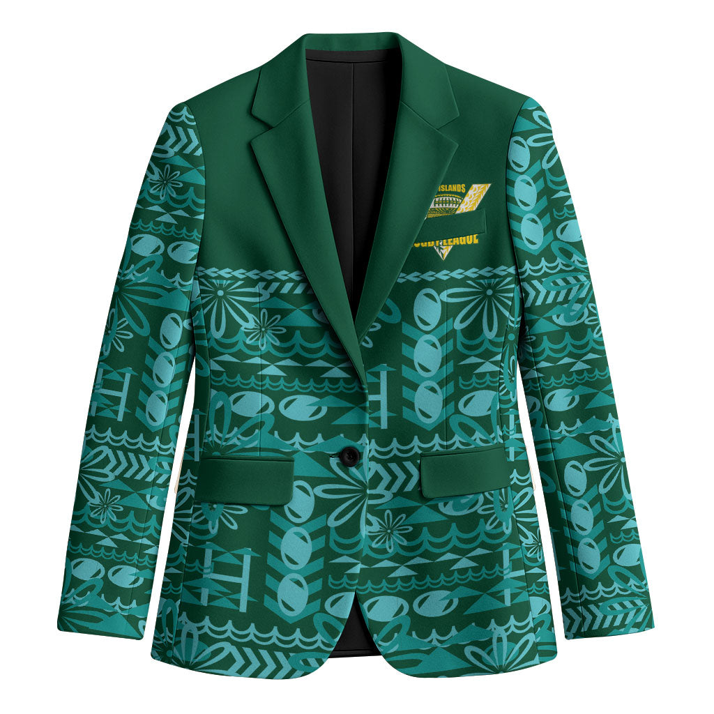 Cook Islands Island Floral Blazer Teal Traditional Kuki's Geometric Pattern
