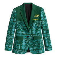 Cook Islands Island Floral Blazer Teal Traditional Kuki's Geometric Pattern