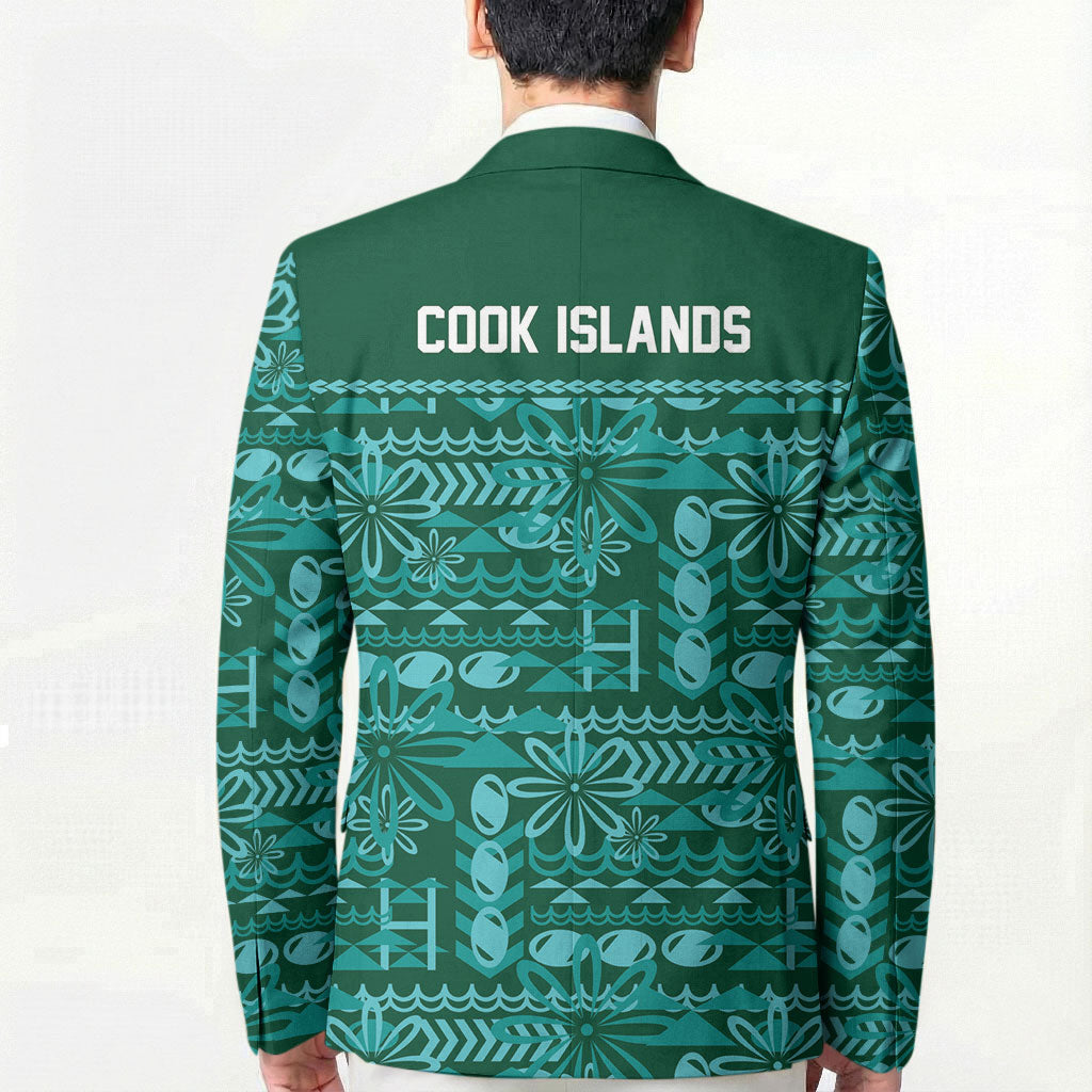 Cook Islands Island Floral Blazer Teal Traditional Kuki's Geometric Pattern