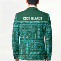 Cook Islands Island Floral Blazer Teal Traditional Kuki's Geometric Pattern