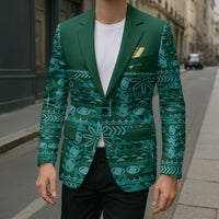 Cook Islands Island Floral Blazer Teal Traditional Kuki's Geometric Pattern