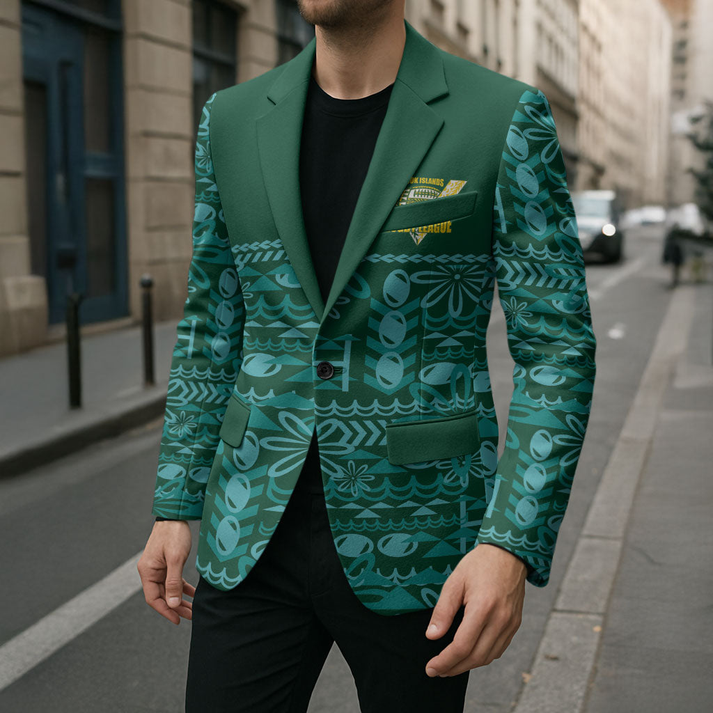 Cook Islands Island Floral Blazer Teal Traditional Kuki's Geometric Pattern