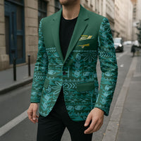 Cook Islands Island Floral Blazer Teal Traditional Kuki's Geometric Pattern