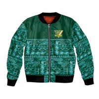 Cook Islands Island Floral Bomber Jacket Teal Traditional Kuki's Geometric Pattern