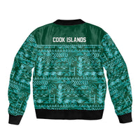 Cook Islands Island Floral Bomber Jacket Teal Traditional Kuki's Geometric Pattern