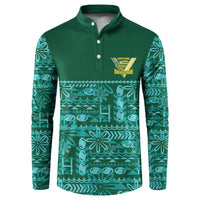 Cook Islands Island Floral Button Sweatshirt Teal Traditional Kuki's Geometric Pattern