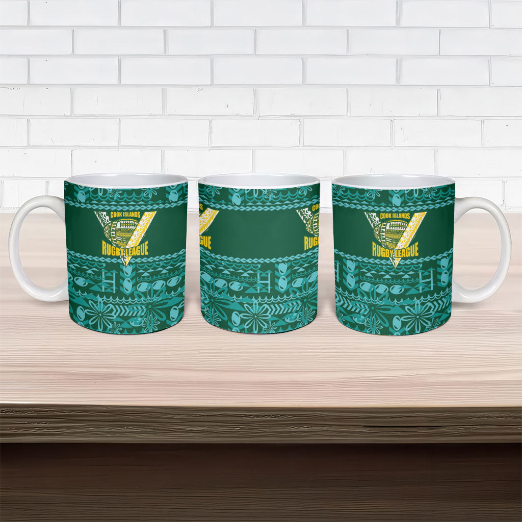 Cook Islands Island Floral Ceramic Mug Teal Traditional Kuki's Geometric Pattern