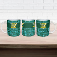 Cook Islands Island Floral Ceramic Mug Teal Traditional Kuki's Geometric Pattern
