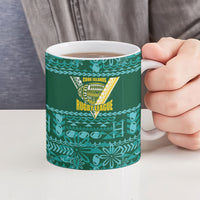 Cook Islands Island Floral Ceramic Mug Teal Traditional Kuki's Geometric Pattern